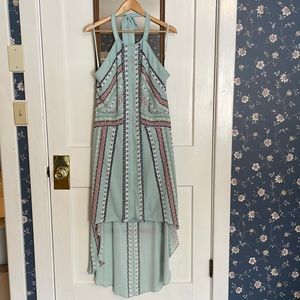 BCBG MaxAzria, GINEVIA Dress, Aqua, Large, High-Low, Low back, Halter Neck